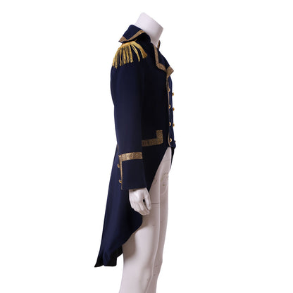 Medieval Men's Navy Blue with Gold Trim Military Tailcoat Costume for Cosplay Themed Events Halloween Christmas or Themed Parties