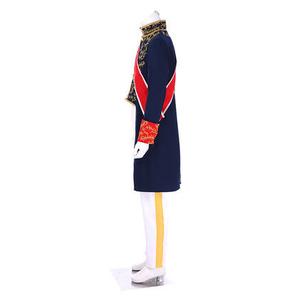 Victorian Men's Navy Blue Gold Accented Military Inspired Noble Court Costume with Red Sash Cuffs Cosplay Stage Outfit Adult Halloween Christmas Party Themed Outfit