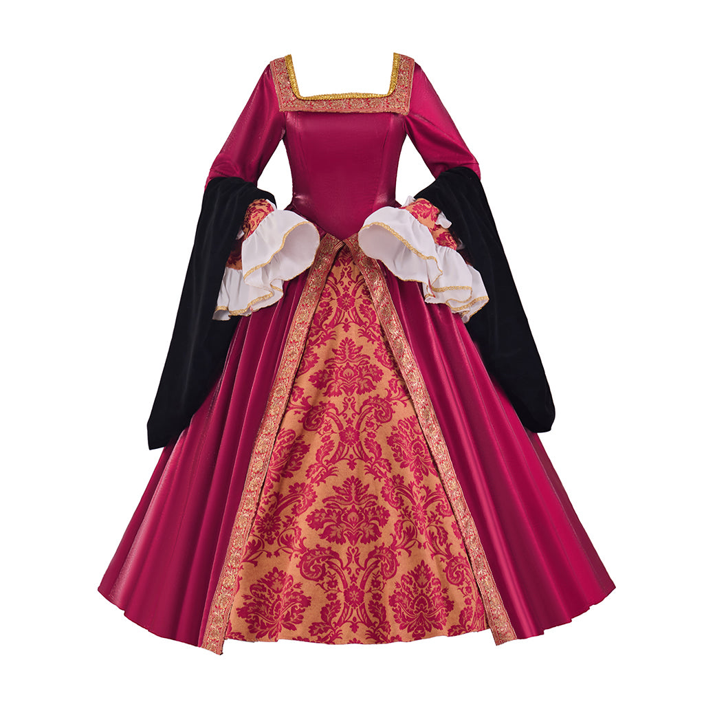 Tudor Inspired Regal Brocade Gown with Square Neckline and Two - Toned Sleeves for Historical Reenactments Renaissance Gatherings Themed Balls Cosplay Halloween Christmas