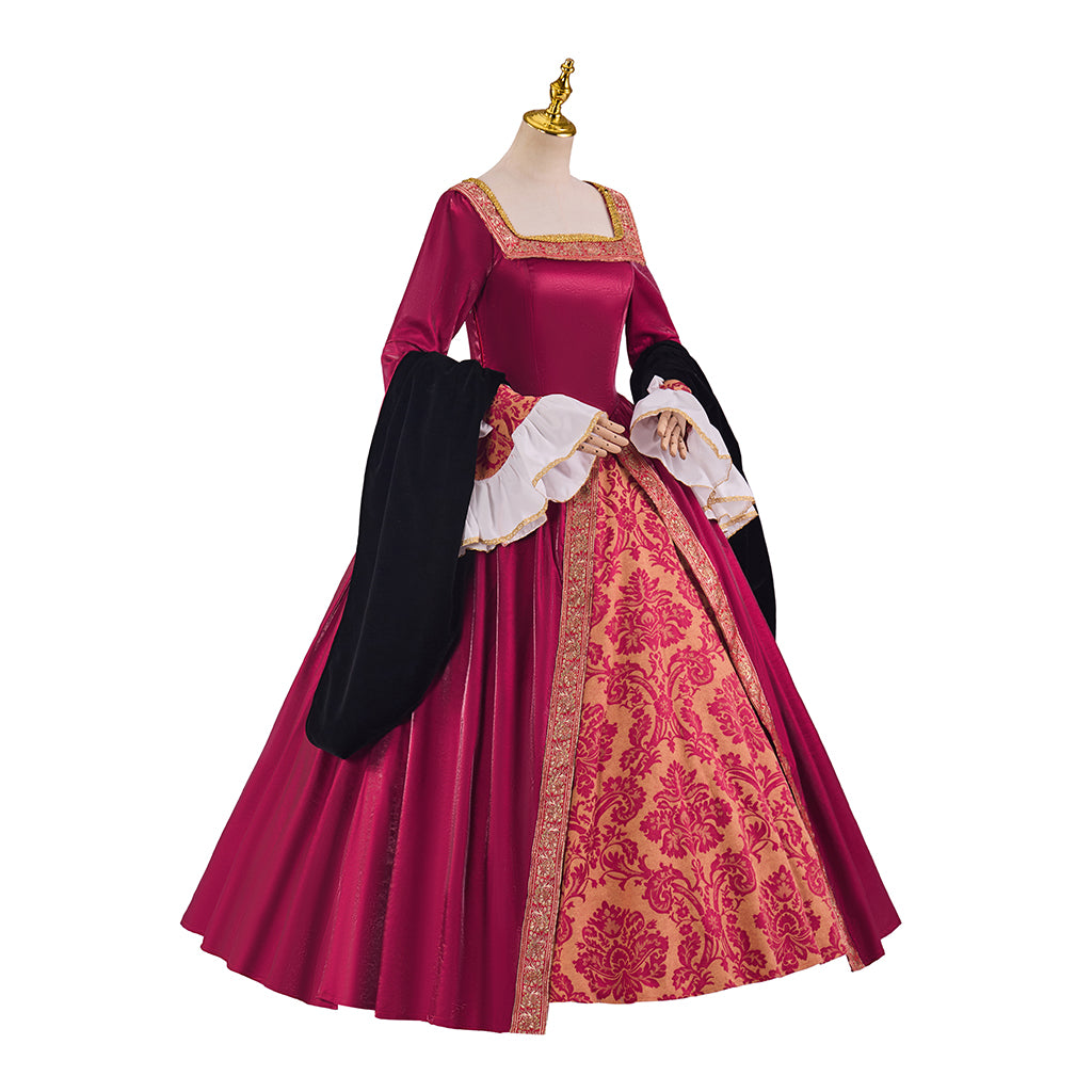 Tudor Inspired Regal Brocade Gown with Square Neckline and Two - Toned Sleeves for Historical Reenactments Renaissance Gatherings Themed Balls Cosplay Halloween Christmas