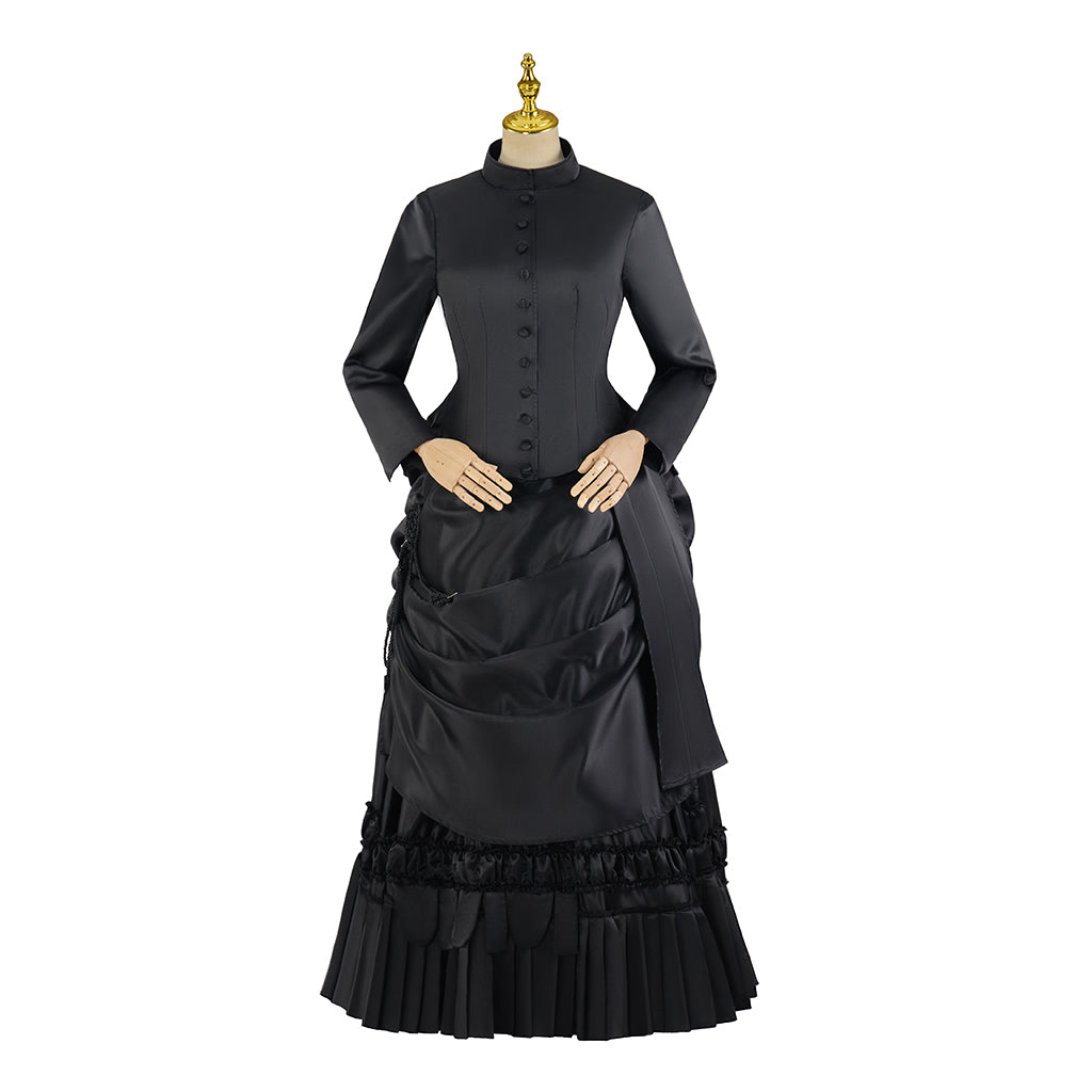 Victorian Gothic Black Velvet High Neck Gown Halloween Mourning Ceremonies  Halloween Christmas and Theatrical Performances