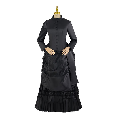 Victorian Gothic Black Velvet High Neck Gown Halloween Mourning Ceremonies  Halloween Christmas and Theatrical Performances