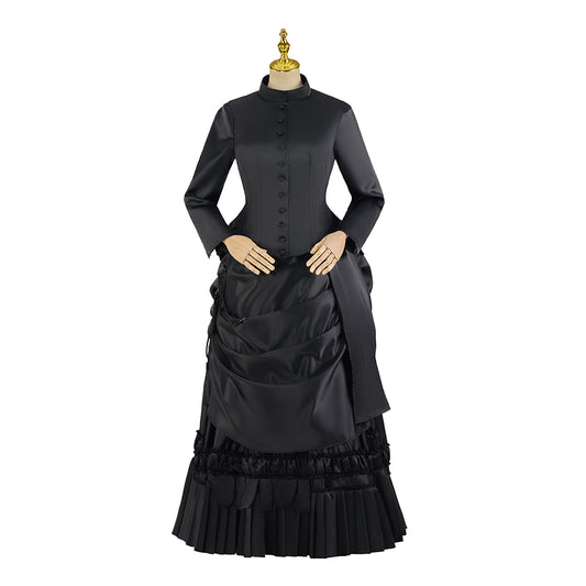Victorian Gothic Black Velvet High Neck Gown Halloween Mourning Ceremonies  Halloween Christmas and Theatrical Performances