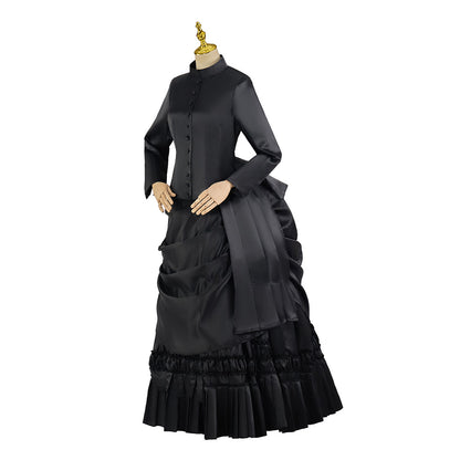 Victorian Gothic Black Velvet High Neck Gown Halloween Mourning Ceremonies  Halloween Christmas and Theatrical Performances
