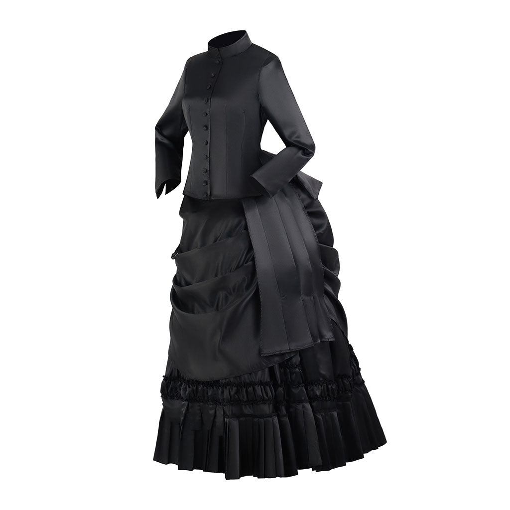 Victorian Gothic Black Velvet High Neck Gown Halloween Mourning Ceremonies  Halloween Christmas and Theatrical Performances