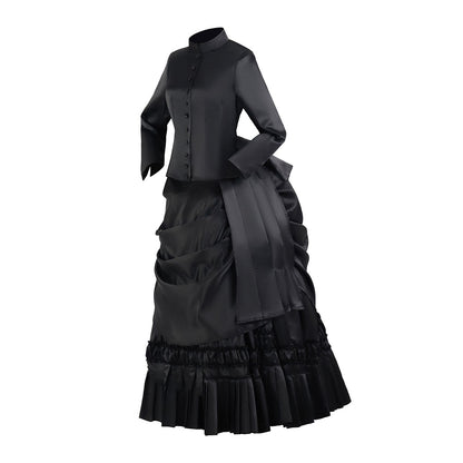 Victorian Gothic Black Velvet High Neck Gown Halloween Mourning Ceremonies  Halloween Christmas and Theatrical Performances