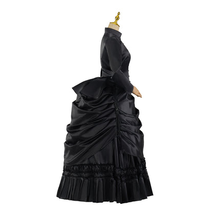 Victorian Gothic Black Velvet High Neck Gown Halloween Mourning Ceremonies  Halloween Christmas and Theatrical Performances