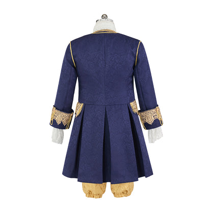 Medieval Renaissance Royal Blue and Gold Brocade Court Suit with Lace Trim for Theatrical Performances and  Halloween Christmas