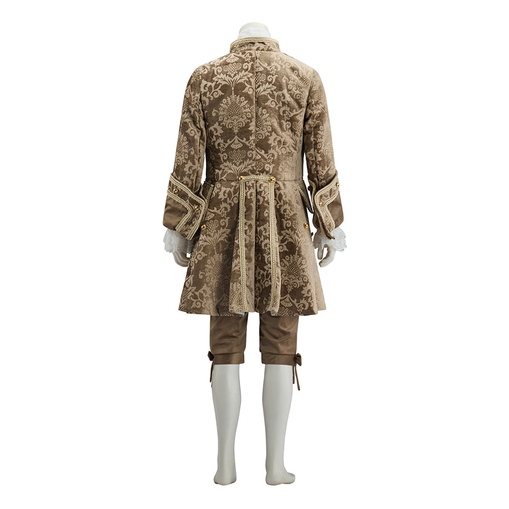 Baroque Inspired Brown Brocade Gentleman's Suit with Lace Jabot and Breeches for Halloween  Christmas  Themed Banquets