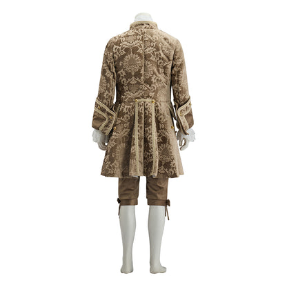 Baroque Inspired Brown Brocade Gentleman's Suit with Lace Jabot and Breeches for Halloween  Christmas  Themed Banquets