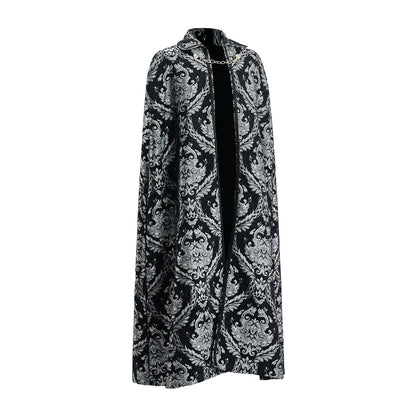 Medieval Style Black Patterned Velvet Cloak with Faux Fur Trimmed Collar for Historical Reenactments Cosplay Events Medieval Halloween Christmas