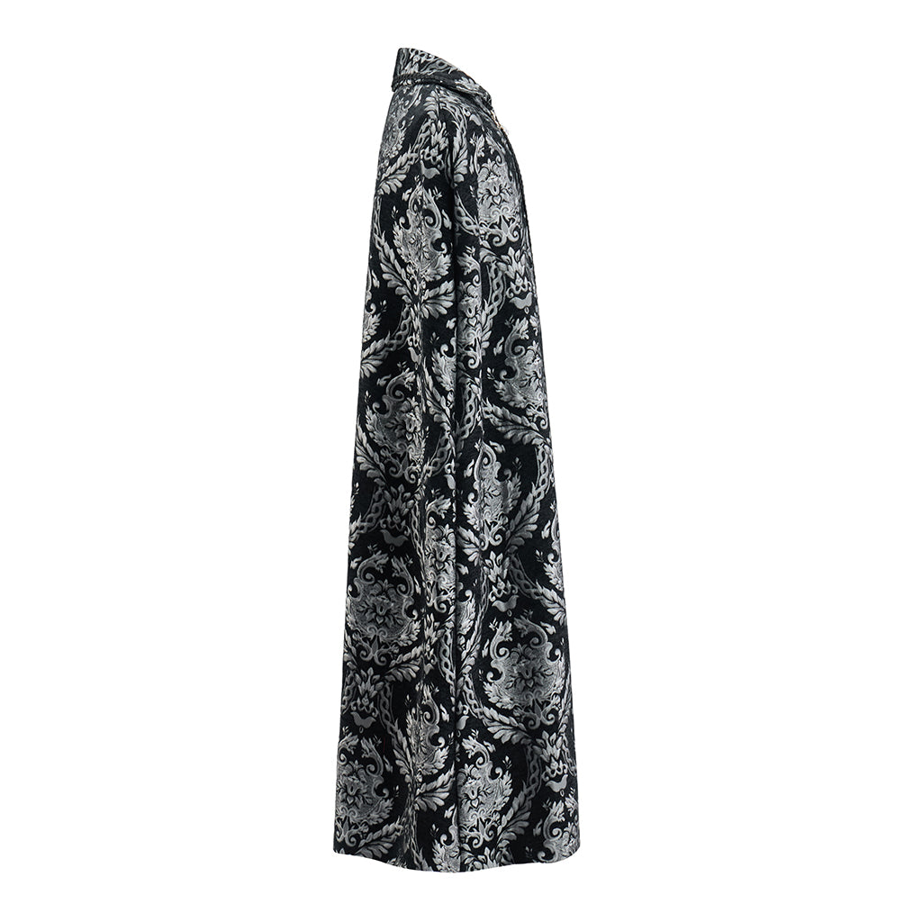 Medieval Style Black Patterned Velvet Cloak with Faux Fur Trimmed Collar for Historical Reenactments Cosplay Events Medieval Halloween Christmas