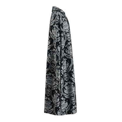 Medieval Style Black Patterned Velvet Cloak with Faux Fur Trimmed Collar for Historical Reenactments Cosplay Events Medieval Halloween Christmas