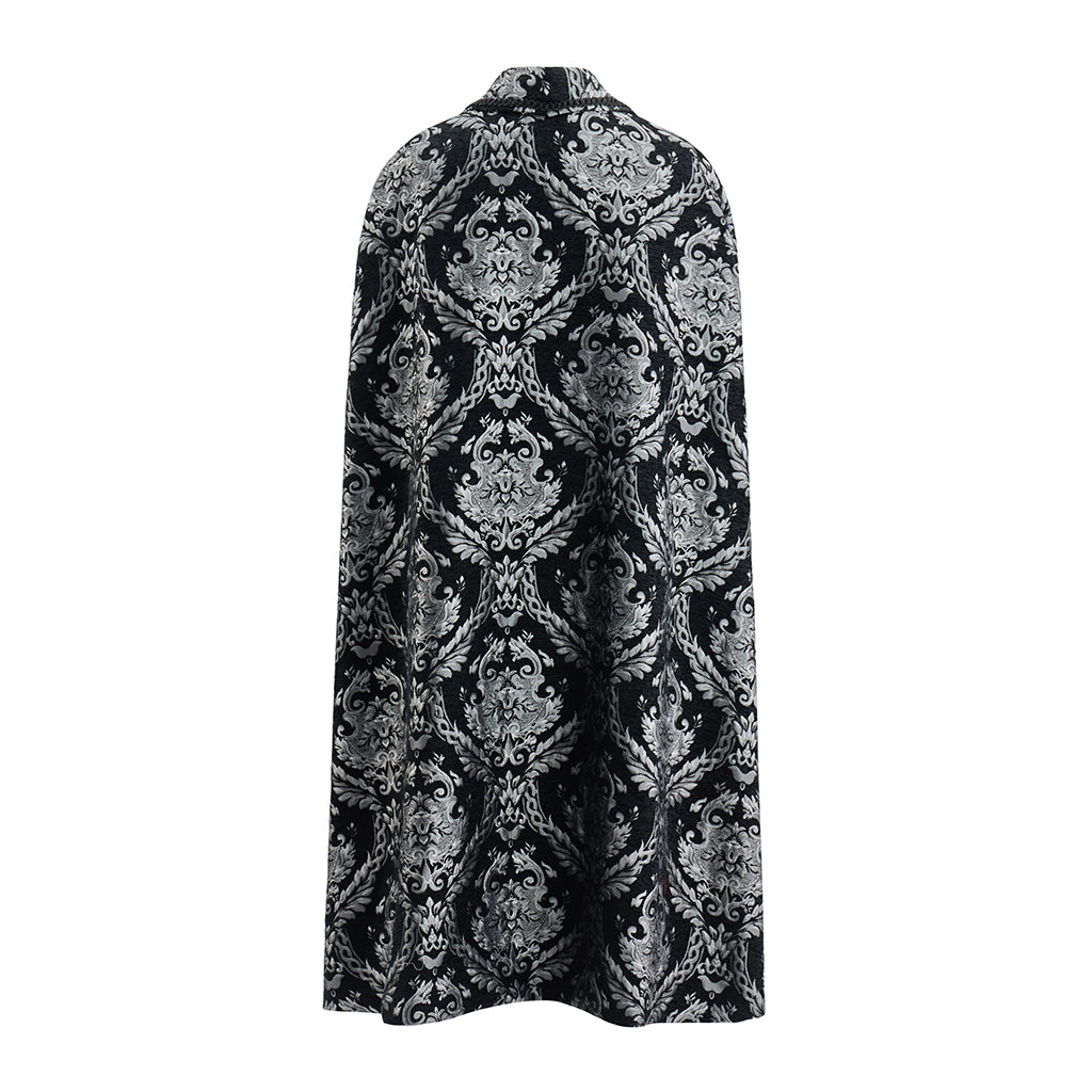 Medieval Style Black Patterned Velvet Cloak with Faux Fur Trimmed Collar for Historical Reenactments Cosplay Events Medieval Halloween Christmas