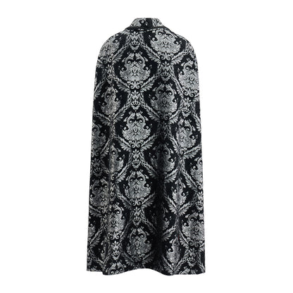 Medieval Style Black Patterned Velvet Cloak with Faux Fur Trimmed Collar for Historical Reenactments Cosplay Events Medieval Halloween Christmas