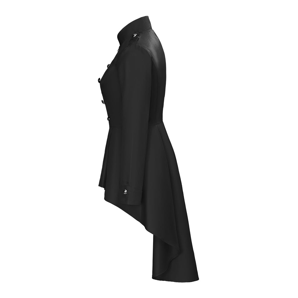 Medieval Black Tailored Coat with Ornate Buttons and Asymmetric Hem for Historical Reenactments Medieval Themed Events Halloween and Christmas