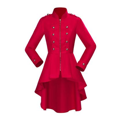 Medieval Style Red Tailcoat with Stand Up Collar Double Breasted for Historical Reenactments Cosplay EventsHalloween or Christmas
