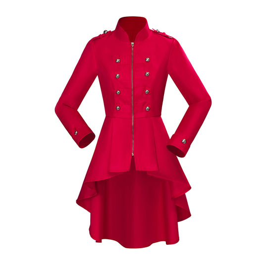 Medieval Style Red Tailcoat with Stand Up Collar Double Breasted for Historical Reenactments Cosplay EventsHalloween or Christmas