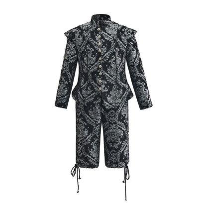 Baroque Inspired Patterned Embroidered Suit with Knee Length Breeches for Historical Reenactments Baroque Themed Gatherings Cosplay Halloween