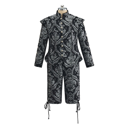 Baroque Inspired Patterned Embroidered Suit with Knee Length Breeches for Historical Reenactments Baroque Themed Gatherings Cosplay Halloween