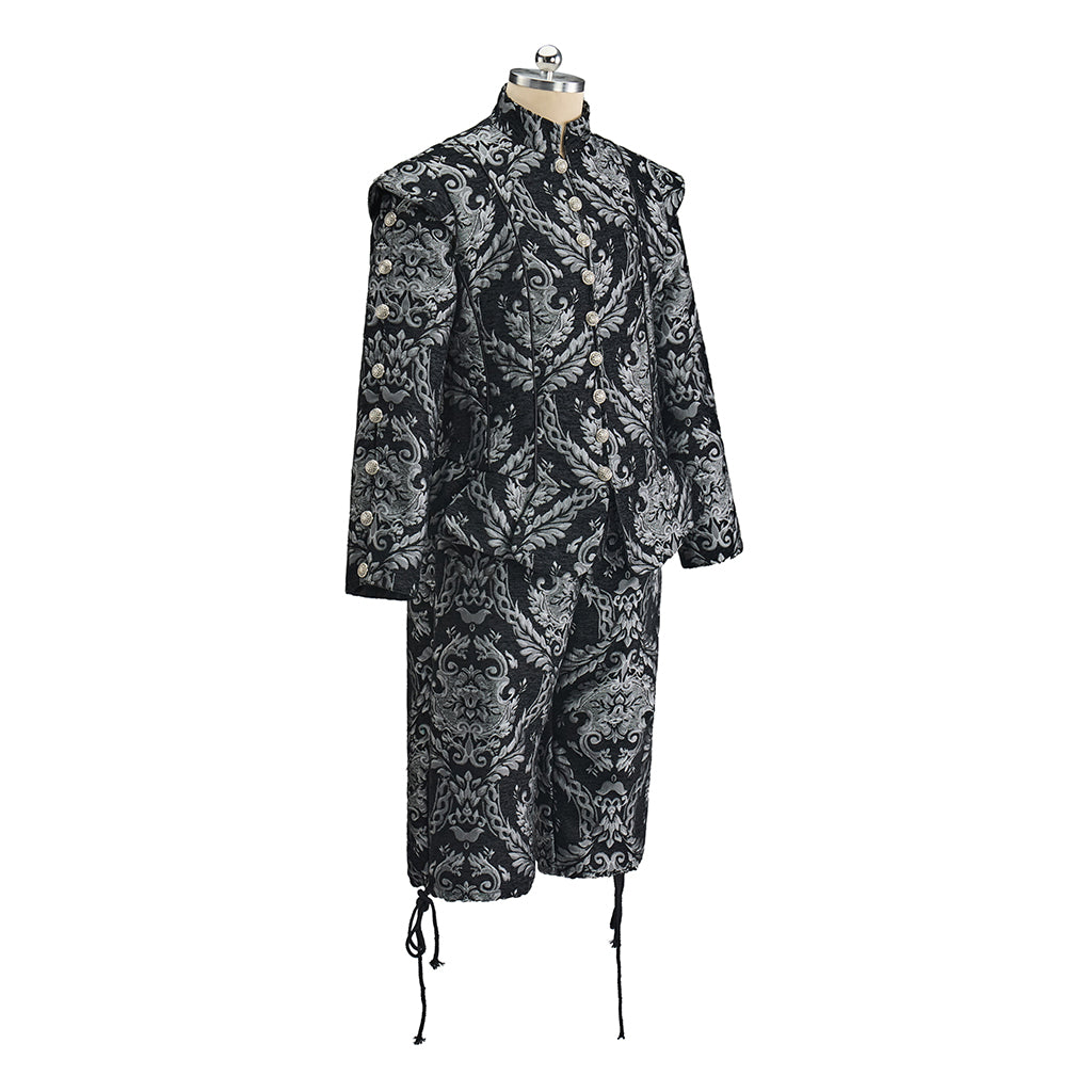 Baroque Inspired Patterned Embroidered Suit with Knee Length Breeches for Historical Reenactments Baroque Themed Gatherings Cosplay Halloween