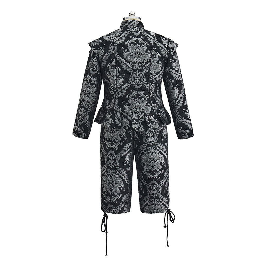 Baroque Inspired Patterned Embroidered Suit with Knee Length Breeches for Historical Reenactments Baroque Themed Gatherings Cosplay Halloween