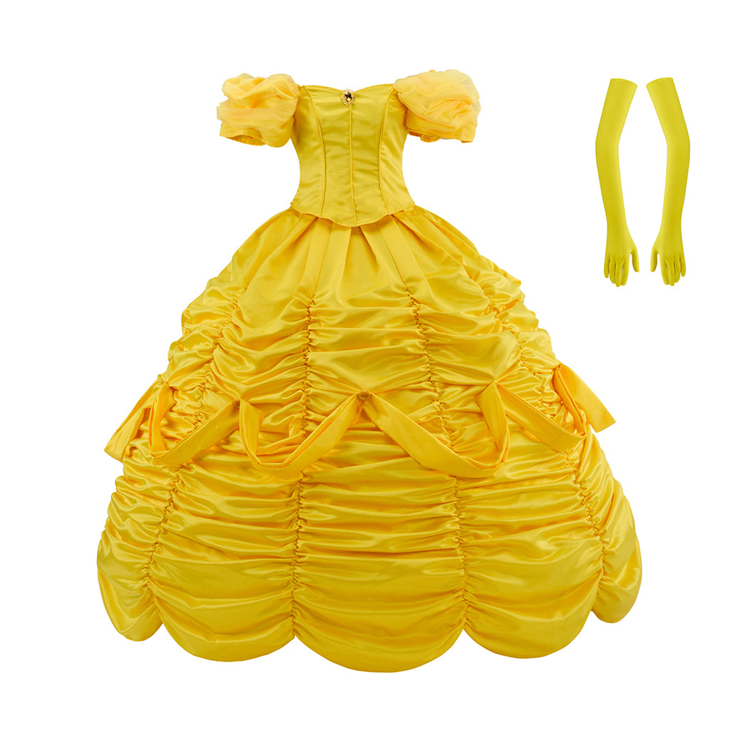 Medieval Courtly Golden Yellow Taffeta Ball Gown with Matching Hair Ribbon for Halloween Christmas and Theatrical Performances