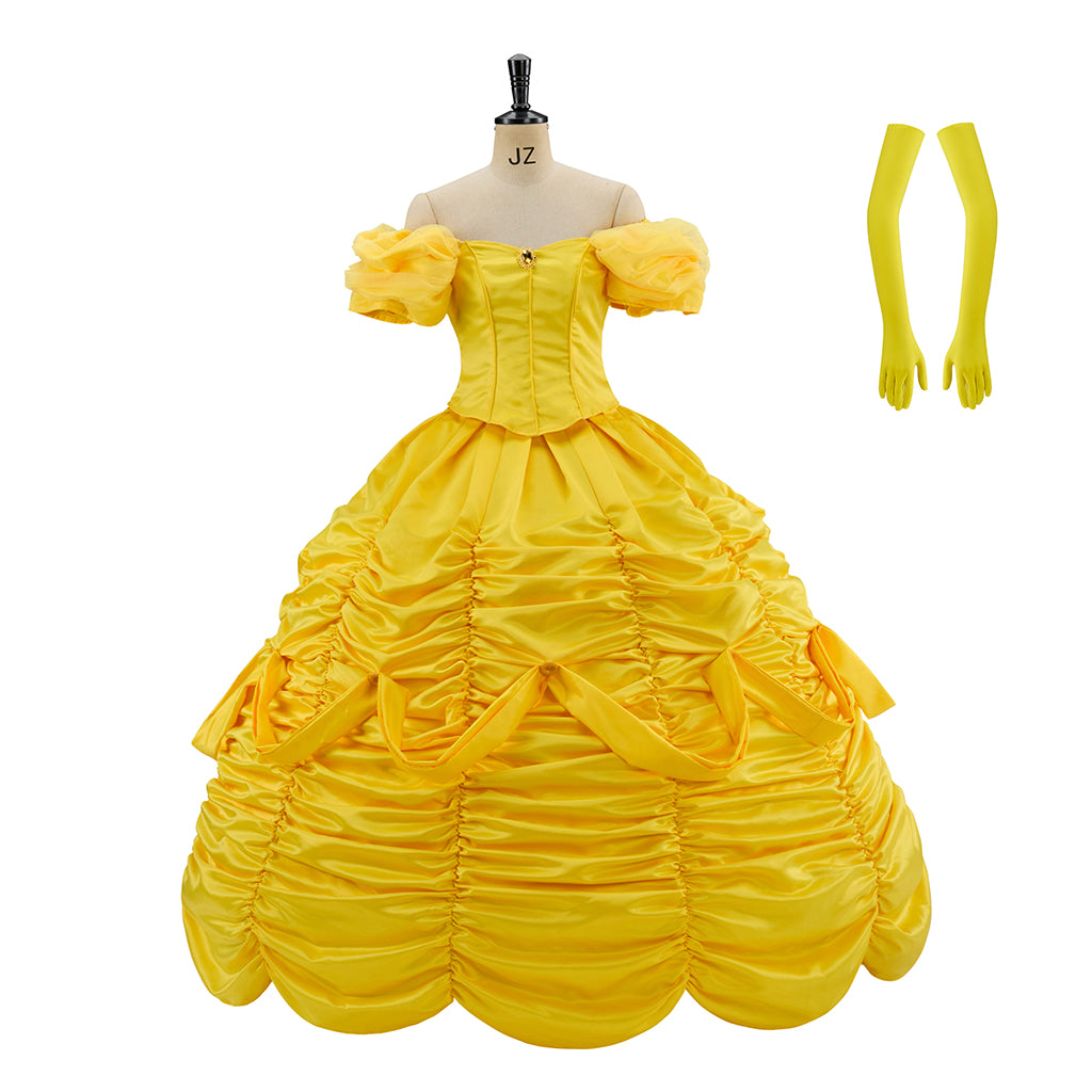 Medieval Courtly Golden Yellow Taffeta Ball Gown with Matching Hair Ribbon for Halloween Christmas and Theatrical Performances