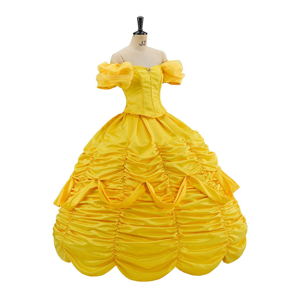 Medieval Courtly Golden Yellow Taffeta Ball Gown with Matching Hair Ribbon for Halloween Christmas and Theatrical Performances