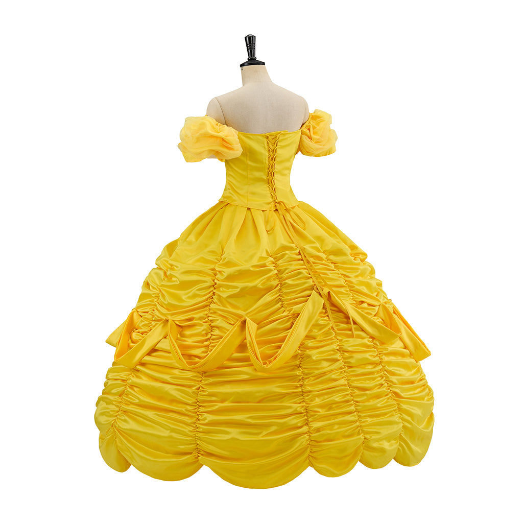 Medieval Courtly Golden Yellow Taffeta Ball Gown with Matching Hair Ribbon for Halloween Christmas and Theatrical Performances