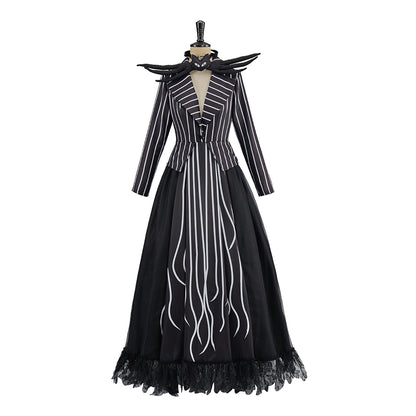 Gothic Inspired Black Long Sleeve Maxi Dress with Flowing Ribbon Details for Halloween Gothic Themed Gatherings Dark Halloween  Christmas