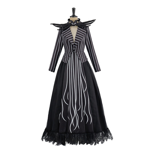 Gothic Inspired Black Long Sleeve Maxi Dress with Flowing Ribbon Details for Halloween Gothic Themed Gatherings Dark Halloween  Christmas
