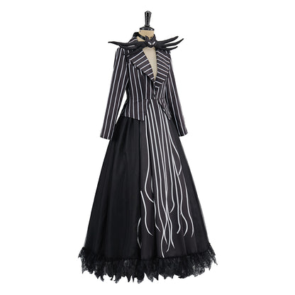 Gothic Inspired Black Long Sleeve Maxi Dress with Flowing Ribbon Details for Halloween Gothic Themed Gatherings Dark Halloween  Christmas