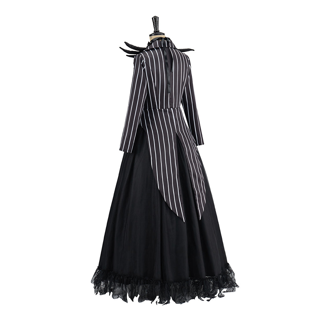 Gothic Inspired Black Long Sleeve Maxi Dress with Flowing Ribbon Details for Halloween Gothic Themed Gatherings Dark Halloween  Christmas