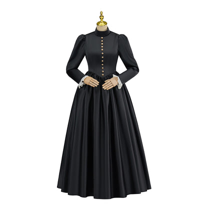 Victorian Inspired Black Long Sleeve Maxi Dress for Gothic Themed Gatherings Historical Reenactments Halloween Victorian Era Events