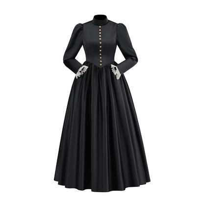 Victorian Inspired Black Long Sleeve Maxi Dress for Gothic Themed Gatherings Historical Reenactments Halloween Victorian Era Events