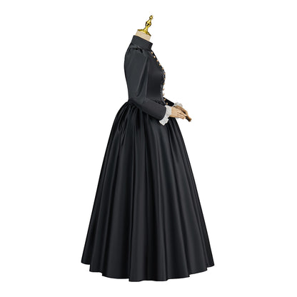 Victorian Inspired Black Long Sleeve Maxi Dress for Gothic Themed Gatherings Historical Reenactments Halloween Victorian Era Events
