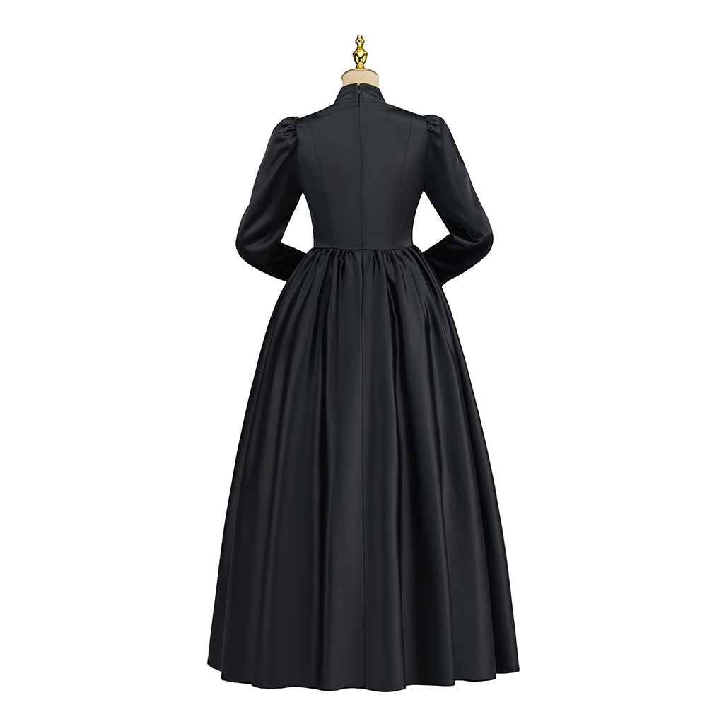 Victorian Inspired Black Long Sleeve Maxi Dress for Gothic Themed Gatherings Historical Reenactments Halloween Victorian Era Events