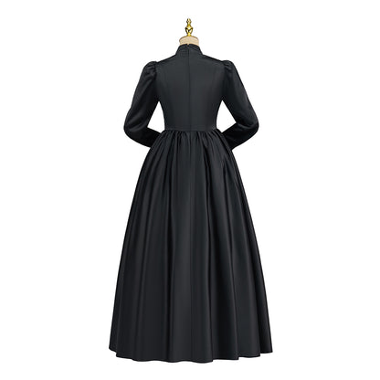 Victorian Inspired Black Long Sleeve Maxi Dress for Gothic Themed Gatherings Historical Reenactments Halloween Victorian Era Events