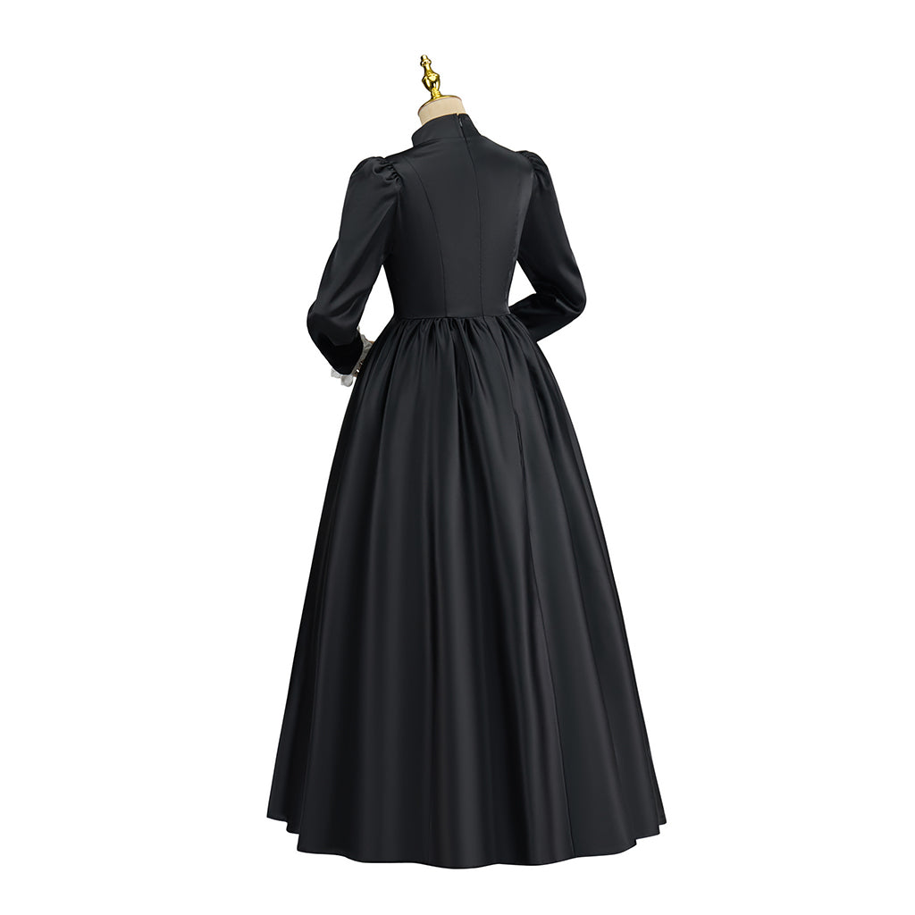 Victorian Inspired Black Long Sleeve Maxi Dress for Gothic Themed Gatherings Historical Reenactments Halloween Victorian Era Events