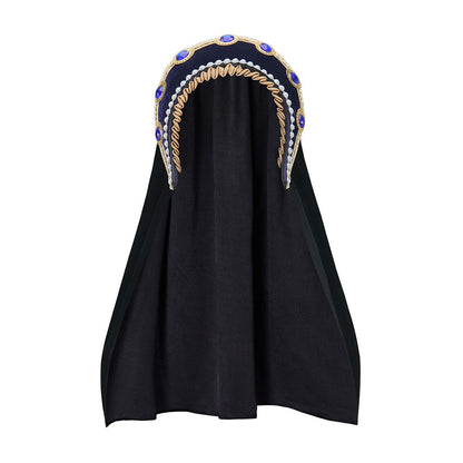 Tudor Inspired Ornate Bejeweled Headband with Black Veil for Historical Reenactments Tudor Themed Gatherings Cosplay Halloween Christmas