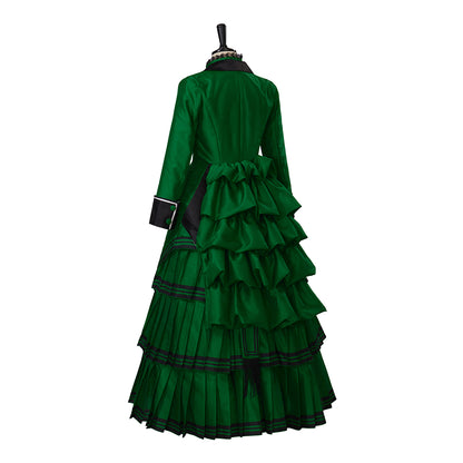 Medieval Style Teal Gown with Black Trim Double Breasted Design for Historical Reenactments Halloween or Christmas