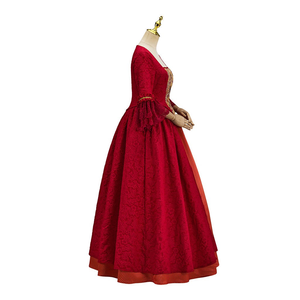 Renaissance Inspired Crimson Red Satin Gown with Puff Sleeves and Corset Waistfor Victorian Historical Reenactments Gothic  Halloween Christmas