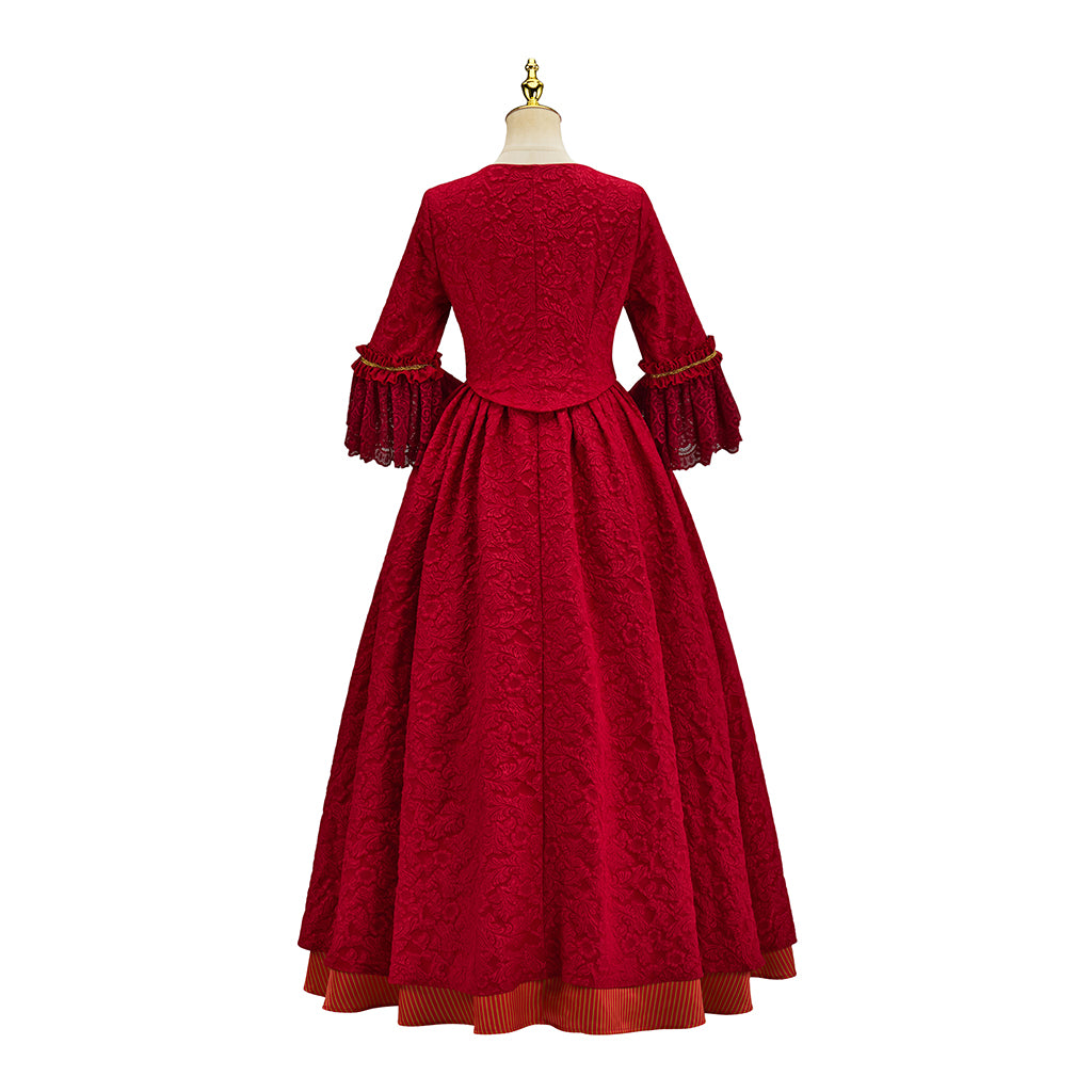 Renaissance Inspired Crimson Red Satin Gown with Puff Sleeves and Corset Waistfor Victorian Historical Reenactments Gothic  Halloween Christmas