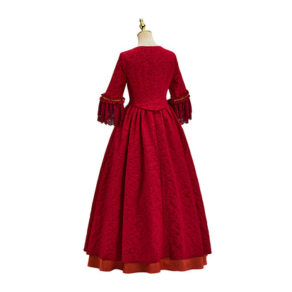 Renaissance Inspired Crimson Red Satin Gown with Puff Sleeves and Corset Waistfor Victorian Historical Reenactments Gothic  Halloween Christmas