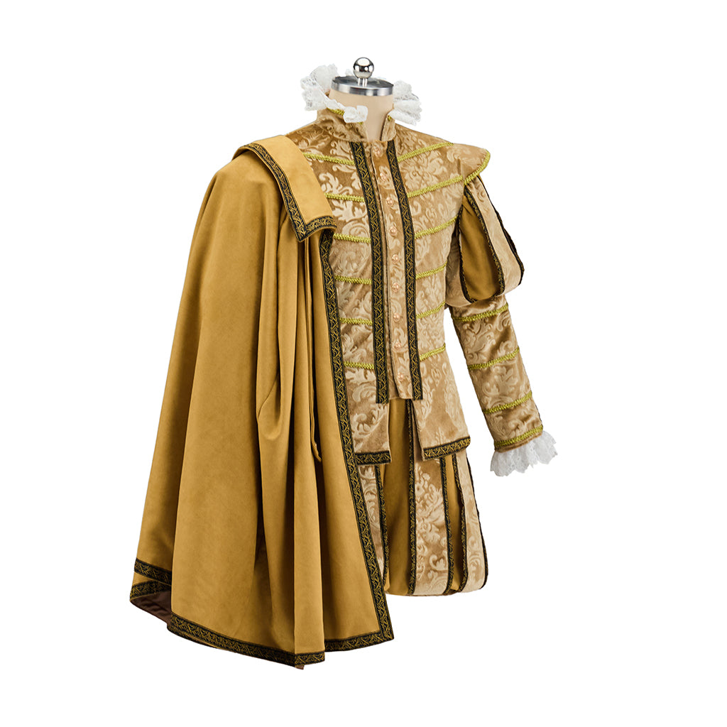 Renaissance Inspired Embroidered Gold Brocade Ensemble with Matching Cape  for Gothic Themed Gatherings Historical Reenactments Halloween Victorian Era Events