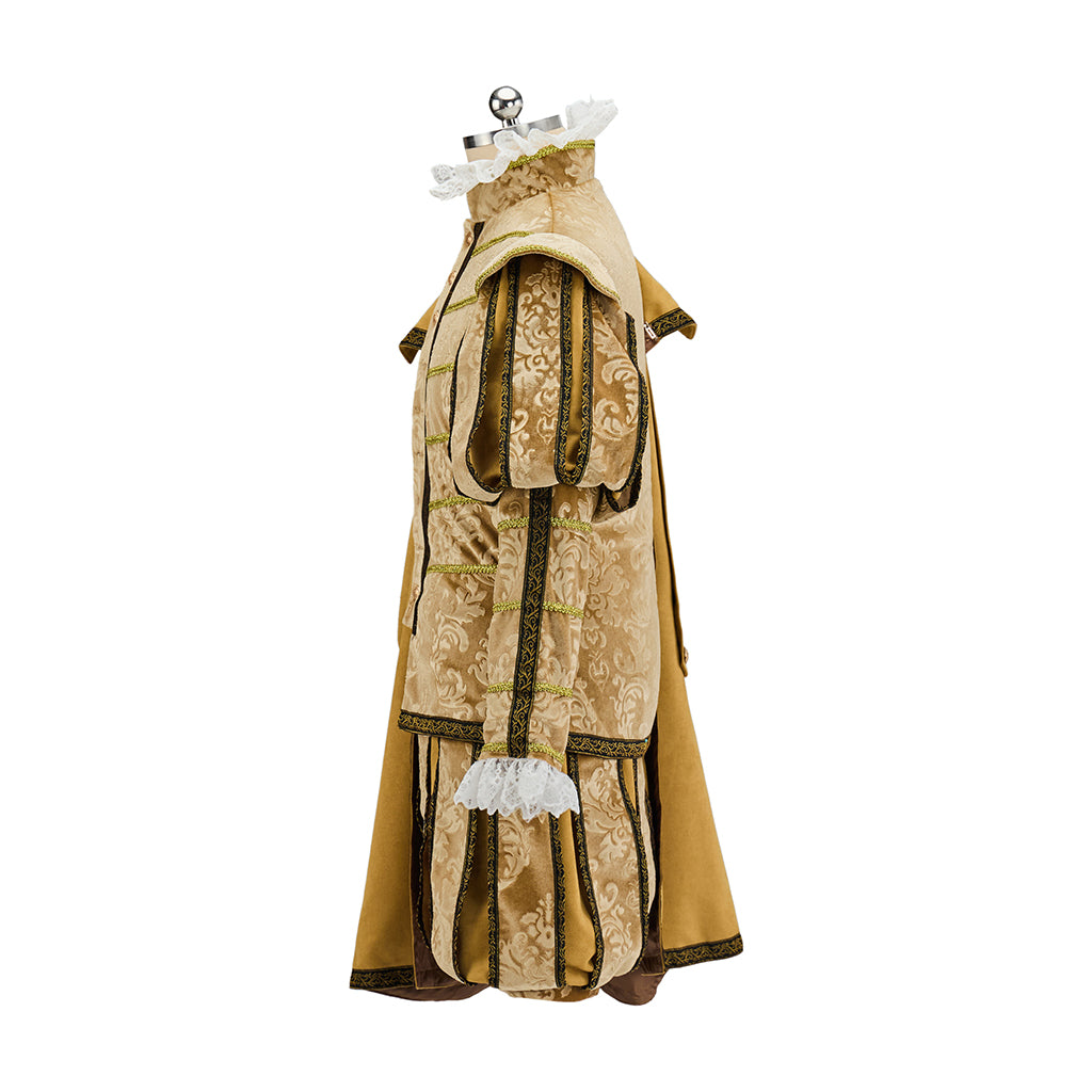Renaissance Inspired Embroidered Gold Brocade Ensemble with Matching Cape  for Gothic Themed Gatherings Historical Reenactments Halloween Victorian Era Events