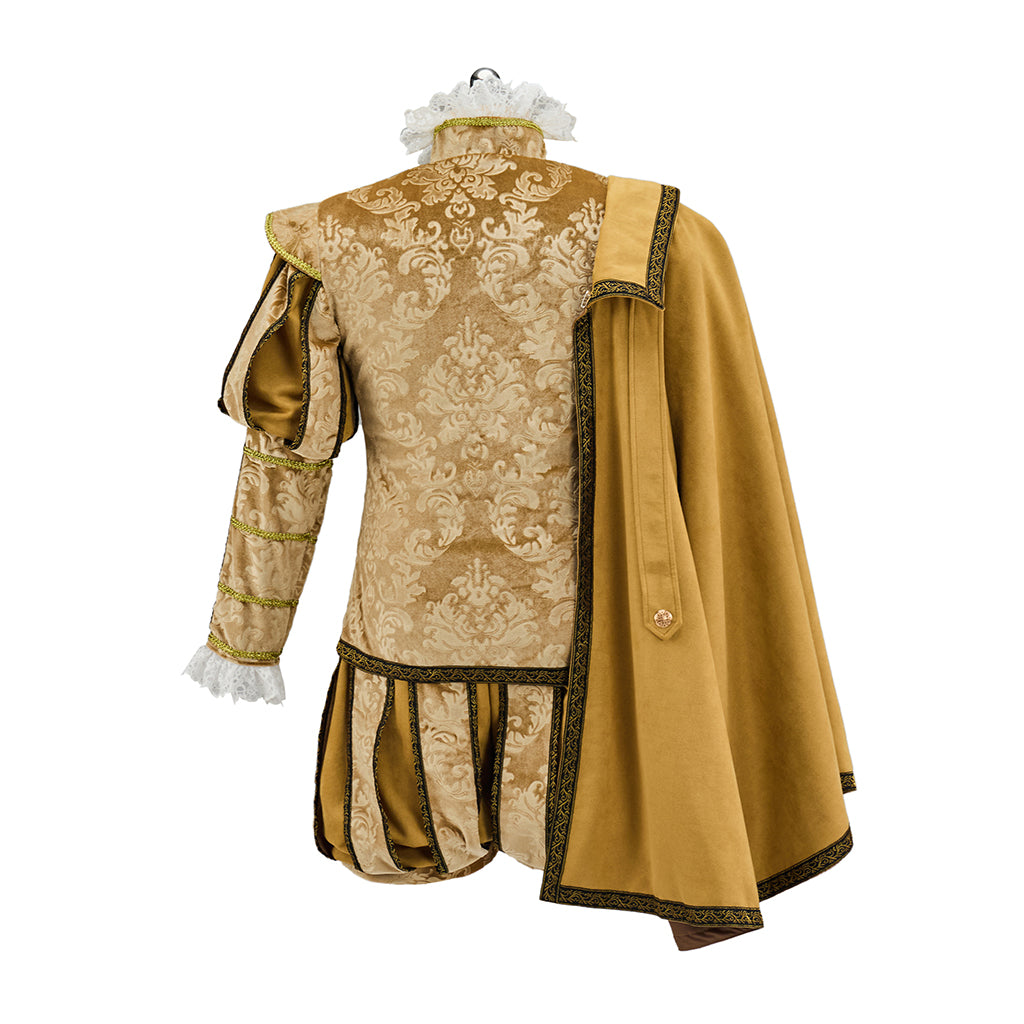 Renaissance Inspired Embroidered Gold Brocade Ensemble with Matching Cape  for Gothic Themed Gatherings Historical Reenactments Halloween Victorian Era Events