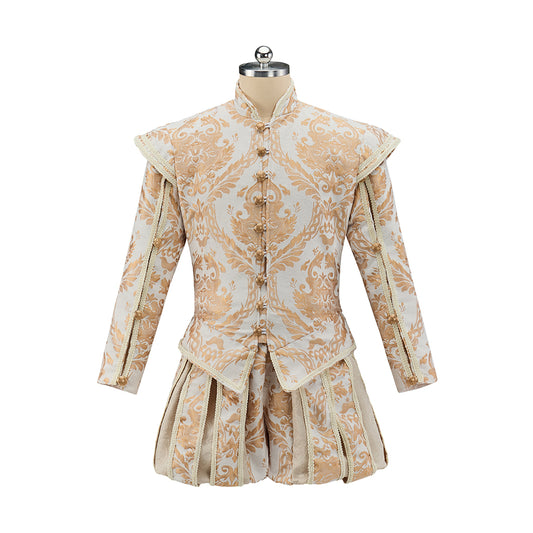 Renaissance Inspired Embroidered Brocade Ensemble for Gothic Themed Gatherings Historical Reenactments Halloween Victorian Era Events