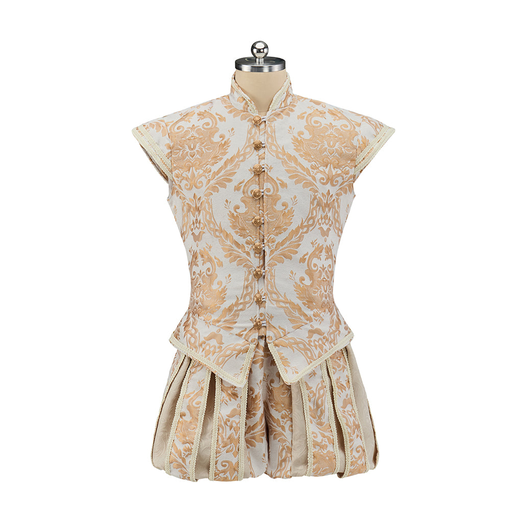 Renaissance Inspired Embroidered Brocade Ensemble for Gothic Themed Gatherings Historical Reenactments Halloween Victorian Era Events
